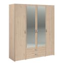 Armoire 4 portes 2 tiroirs aspect bois avec miroir- AMAEL