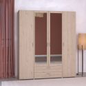 Armoire 4 portes 2 tiroirs aspect bois avec miroir- AMAEL