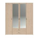 Armoire 4 portes 2 tiroirs aspect bois avec miroir- AMAEL
