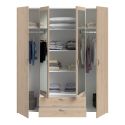 Armoire 4 portes 2 tiroirs aspect bois avec miroir- AMAEL