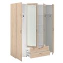 Armoire 4 portes 2 tiroirs aspect bois avec miroir- AMAEL