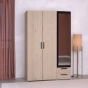 Armoire 3 portes 2 tiroirs aspect bois avec miroir encadrement noir - AMAEL