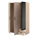 Armoire 3 portes 2 tiroirs aspect bois avec miroir encadrement noir - AMAEL