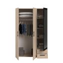 Armoire 3 portes 2 tiroirs aspect bois avec miroir encadrement noir - AMAEL