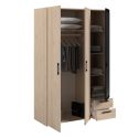 Armoire 3 portes 2 tiroirs aspect bois avec miroir encadrement noir - AMAEL
