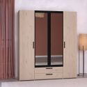 Armoire 4 portes 2 tiroirs aspect bois avec miroir encadrement noir - AMAEL