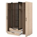 Armoire 4 portes 2 tiroirs aspect bois avec miroir encadrement noir - AMAEL
