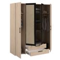 Armoire 4 portes 2 tiroirs aspect bois avec miroir encadrement noir - AMAEL