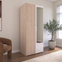 Armoire 2 portes 2 tiroirs aspect bois avec miroir encadrement blanc - AMAEL