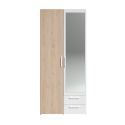 Armoire 2 portes 2 tiroirs aspect bois avec miroir encadrement blanc - AMAEL
