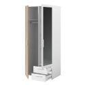 Armoire 2 portes 2 tiroirs aspect bois avec miroir encadrement blanc - AMAEL