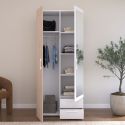 Armoire 2 portes 2 tiroirs aspect bois avec miroir encadrement blanc - AMAEL