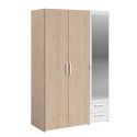 Armoire 3 portes 2 tiroirs aspect bois avec miroir encadrement blanc - AMAEL