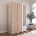 Armoire 3 portes 2 tiroirs aspect bois avec miroir encadrement blanc - AMAEL