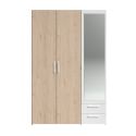 Armoire 3 portes 2 tiroirs aspect bois avec miroir encadrement blanc - AMAEL
