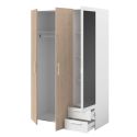 Armoire 3 portes 2 tiroirs aspect bois avec miroir encadrement blanc - AMAEL