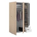 Armoire 3 portes 2 tiroirs aspect bois avec miroir encadrement blanc - AMAEL