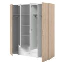 Armoire 4 portes 2 tiroirs aspect bois avec miroir encadrement blanc - AMAEL