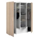 Armoire 4 portes 2 tiroirs aspect bois avec miroir encadrement blanc - AMAEL