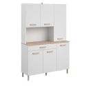 Buffet vaisselier 6 portes 1 tiroir plateau aspect bois clair - BASIC