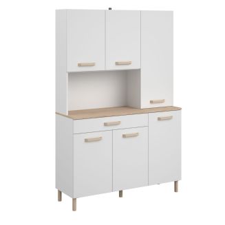 Buffet vaisselier 6 portes 1 tiroir plateau aspect bois clair - BASIC