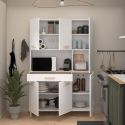 Buffet vaisselier 6 portes 1 tiroir plateau aspect bois clair - BASIC
