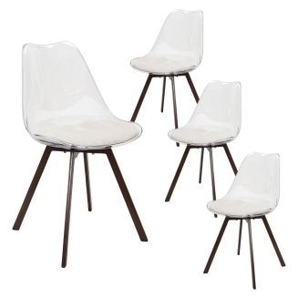 Lot de 4 chaises coque transparente coussin assise en velours côtelé crème - MOARY