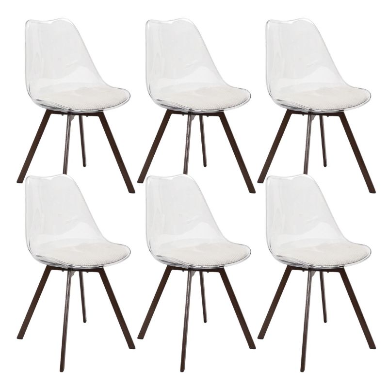 Lot de 6 chaises coque transparente coussin assise en velours côtelé crème - MOARY
