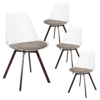 Lot de 4 chaises coque transparente coussin assise en velours côtelé taupe - MOARY