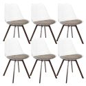Lot de 6 chaises coque transparente coussin assise en velours côtelé taupe - MOARY