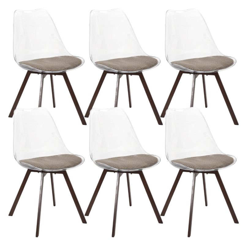 Lot de 6 chaises coque transparente coussin assise en velours côtelé taupe - MOARY