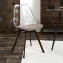 Lot de 6 chaises coque transparente coussin assise en velours côtelé taupe - MOARY