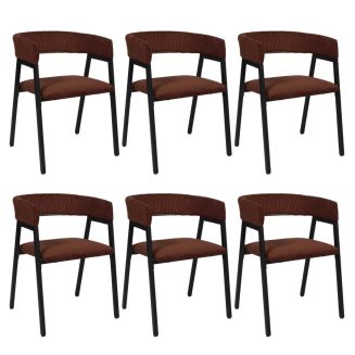 Lot de 6 fauteuils de table design en métal et velours côtelé coloris terracotta - AMORY