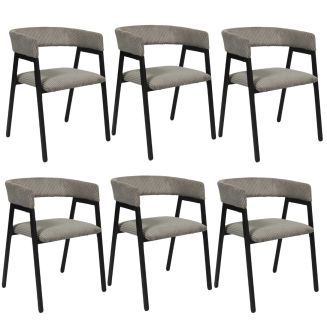 Lot de 6 fauteuils de table design en métal et velours côtelé coloris taupe - AMORY