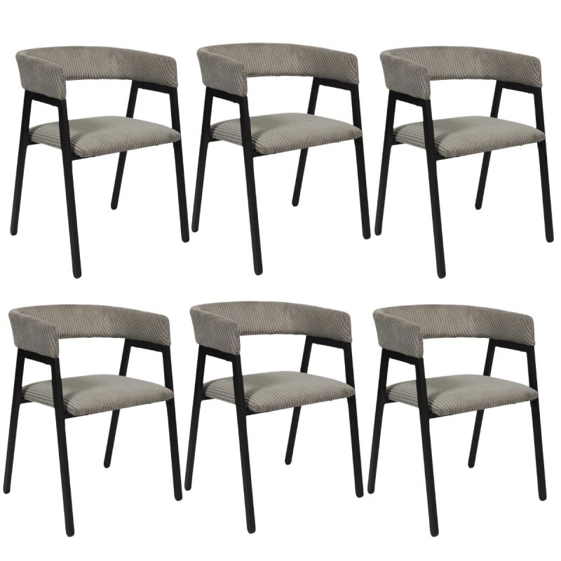 Lot de 6 fauteuils de table design en métal et velours côtelé coloris taupe - AMORY