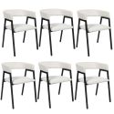 Lot de 6 fauteuils de table design en métal et velours côtelé coloris crème - AMORY