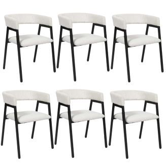 Lot de 6 fauteuils de table design en métal et velours côtelé coloris crème - AMORY