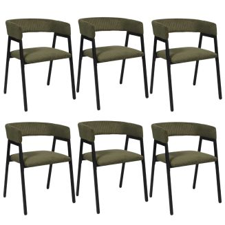 Lot de 6 fauteuils de table design en métal et velours côtelé coloris vert - AMORY