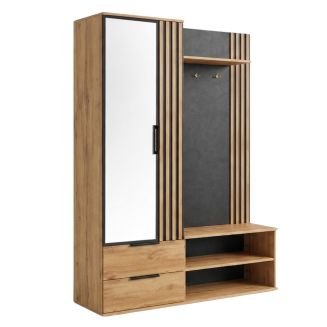 Vestiaire multi rangements aspect bois et noir finition déco tasseaux - OAKLEY
