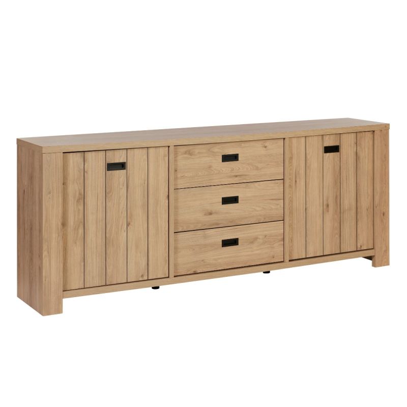 Buffet 2 porte 3 tiroirs en aspect bois finition Castel Oak - ANATOLE