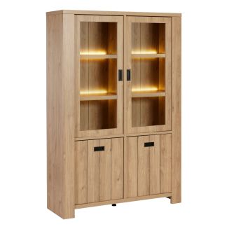 Vitrine 4 portes avec éclairage leds en aspect bois finition Castel Oak - ANATOLE