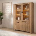 Vitrine 4 portes avec éclairage leds en aspect bois finition Castel Oak - ANATOLE