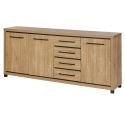 Buffet 3 portes 4 tiroirs aspect bois finition Houston Oak poignées métal noires - VASALY