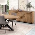 Buffet 3 portes 4 tiroirs aspect bois finition Houston Oak poignées métal noires - VASALY