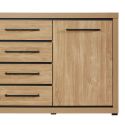 Buffet 3 portes 4 tiroirs aspect bois finition Houston Oak poignées métal noires - VASALY