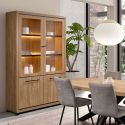Vitrine 4 portes avec leds aspect bois finition Houston Oak poignées métal noires - VASALY