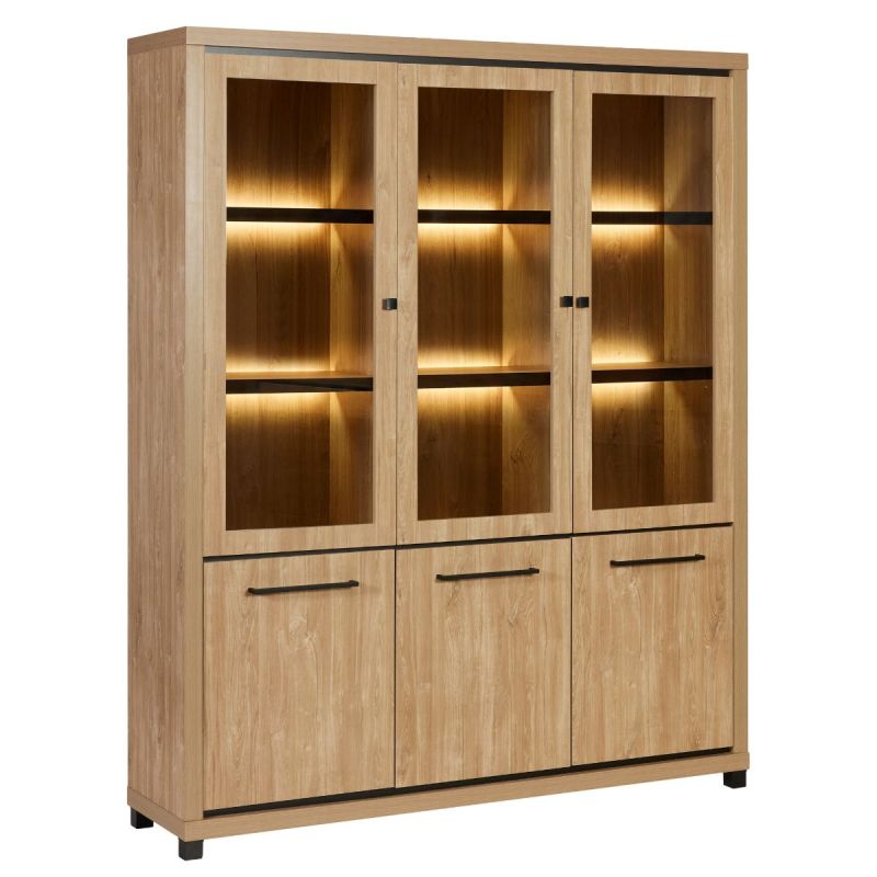 Bibliothèque 6 portes avec leds aspect bois finition Houston Oak poignées métal noires - VASALY