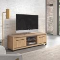 Meuble TV 2 portes 2 niches aspect bois finition Houston Oak poignées métal noires - VASALY