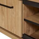 Meuble TV 2 portes 2 niches aspect bois finition Houston Oak poignées métal noires - VASALY