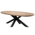 Table repas 200cm plateau ovale aspect bois finition Houston Oak pied métal étoile - HOUSTON
